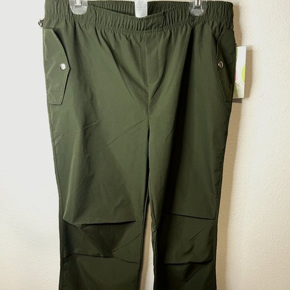 I DUN, OLIVE GREEN PARACHUTE PANTS WITH DRAWSTRING WAIST AND ANKLES SIZE LARGE - Picture 1 of 9